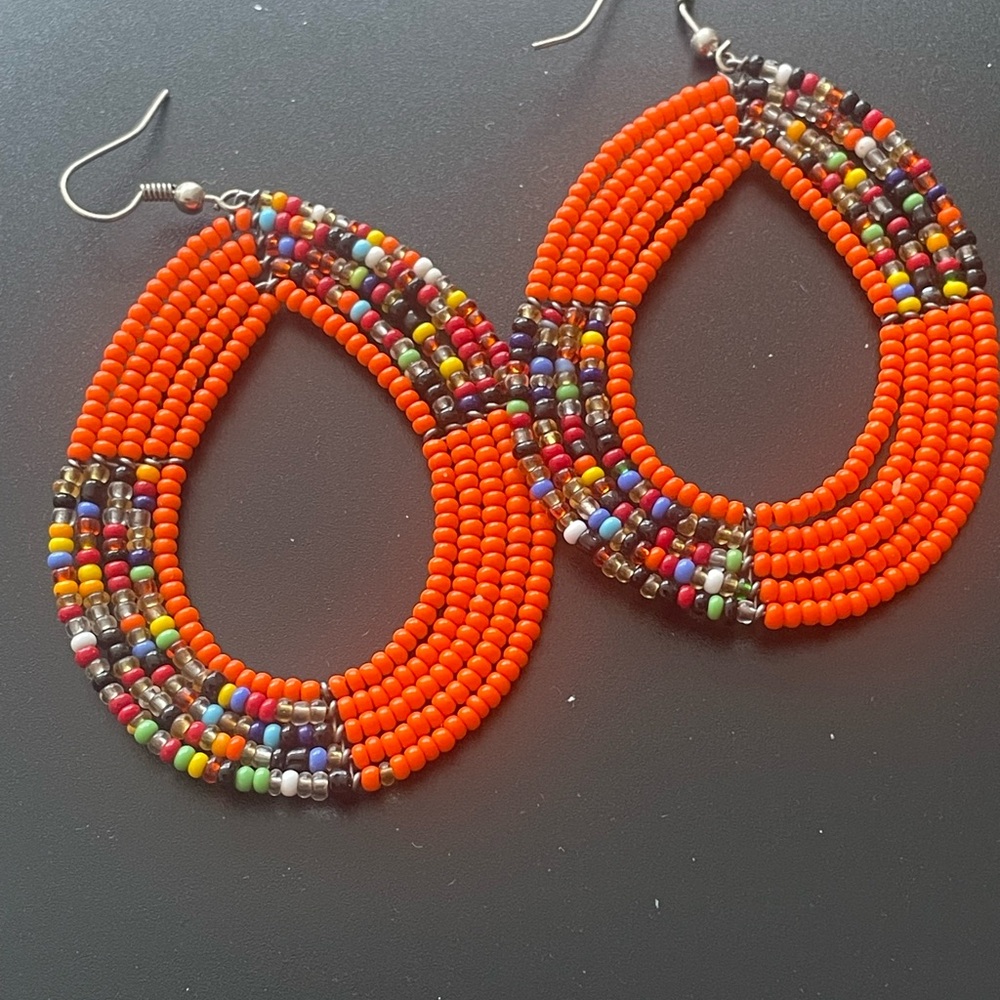 Artisan made African Maasai beaded pierced colourful tear drop earrings